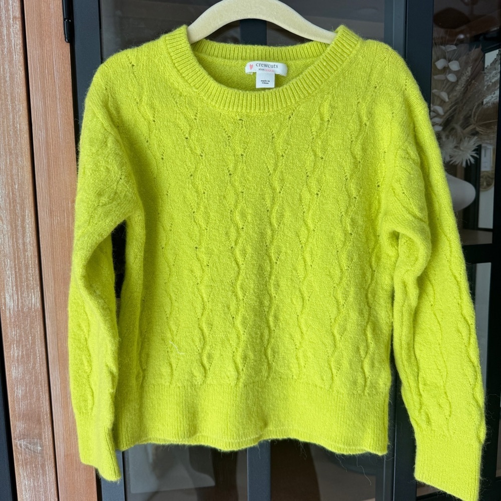 Crewcuts wool sweater knit pointelle crewneck ribbed alpaca toddler girl neon